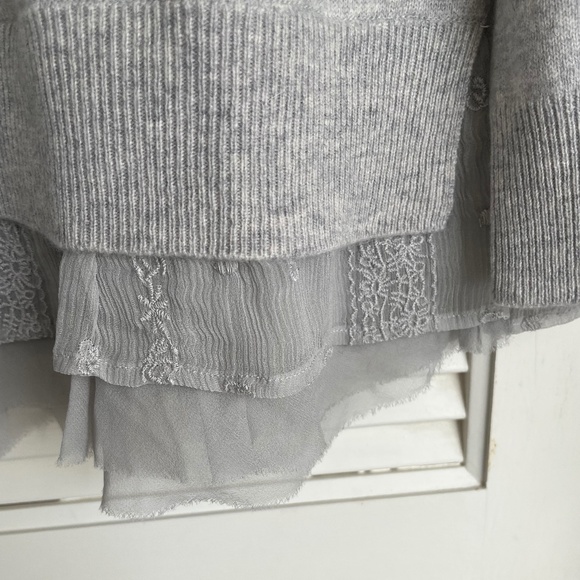 Garnet Hill Gray Cashmere Sweater with Chiffon and Lace Hem Size M - Picture 3 of 8